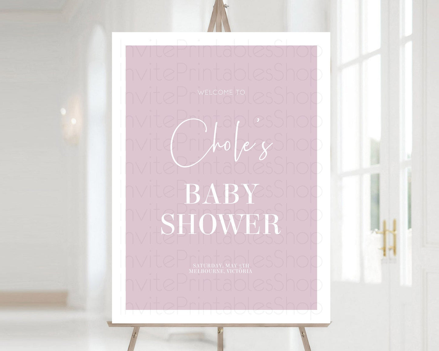 Pink Baby Shower Welcome Sign Plain Pink Welcome Board Minimalist Pastel Pink Welcome Poster Modern Pink Minimal Welcome Sign D10940