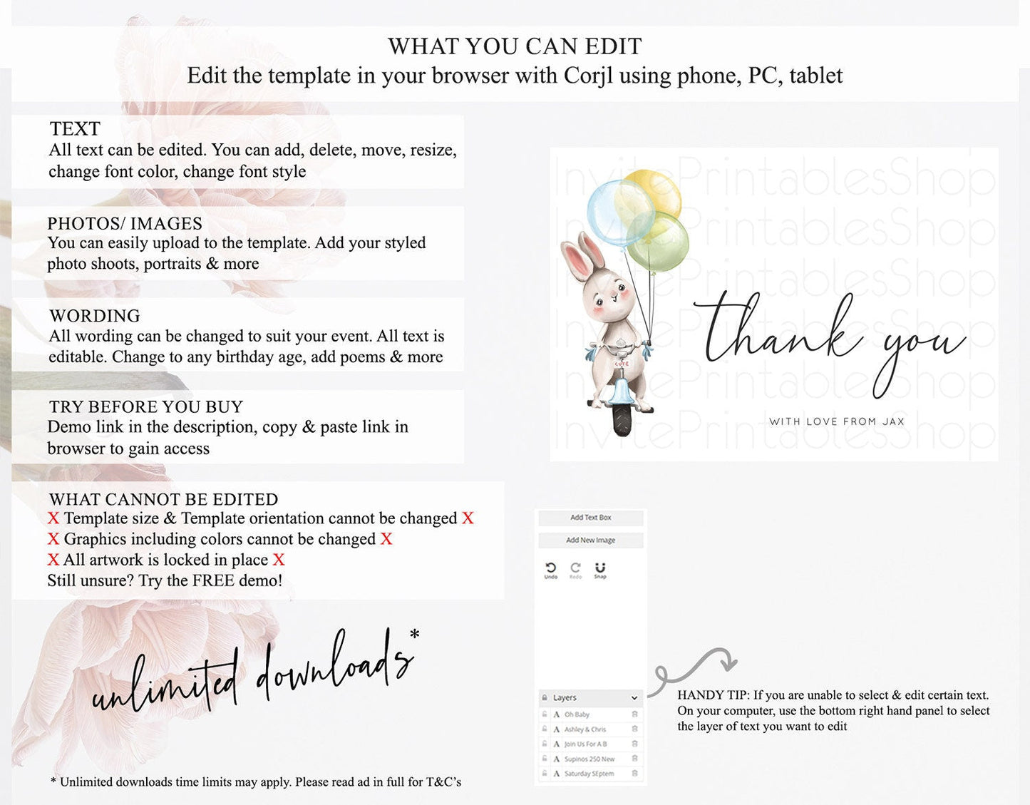 Bunny Thank You Bunny Balloon Thank You Card Colorful Pastel Confetti Birthday Thank You Card Sprinkles Bunny Teacher Thank You Card D10783