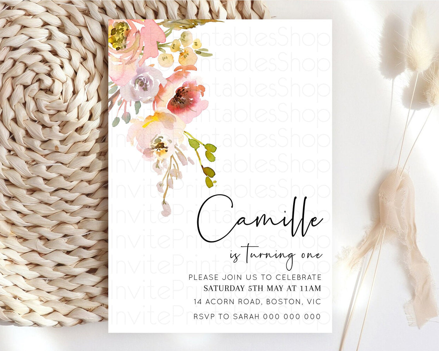 Secret Garden Invitation Wildflower Birthday Invitation Pastel Flowers Invite Enchanted Garden Boho Floral 3rd 2nd First Birthday D10194