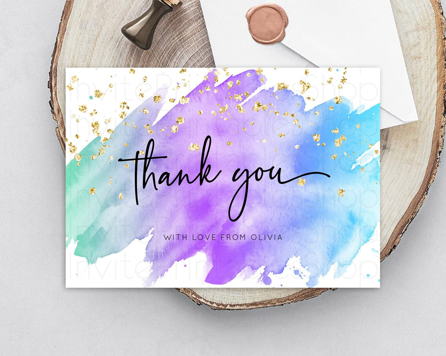 Pastel Thank You Rainbow Thank You Card Colorful Pastel Birthday Thank You Card Confetti Watercolor Pastel Teacher Thank You Cards D10491