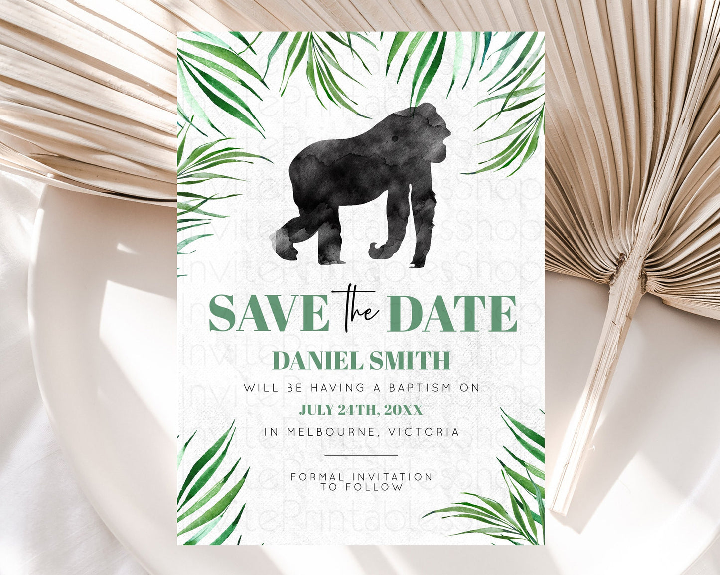 Gorilla Save The Date Template Gorilla Party Save The Date Safari Adventure Gorilla Minimal Theme 1st Birthday Baptism Baby Shower D10840