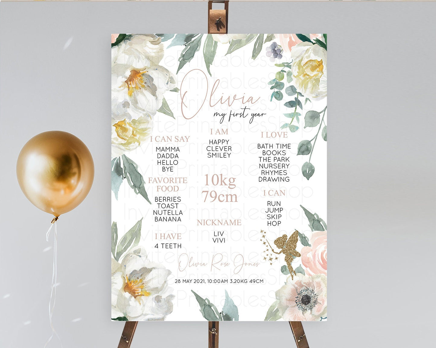 Fairy First Birthday Milestone Poster Fairy Secret Garden Milestone Board Enchanted Garden Pastel Floral Butterfly 1st Birthday Sign D10800