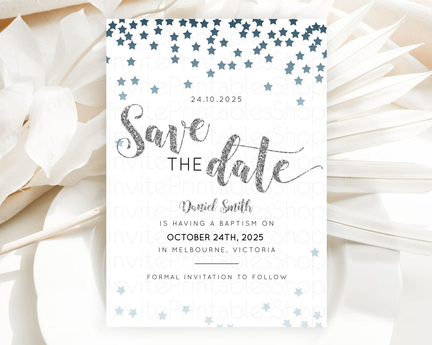 Twinkle Stars Save The Date Template Pastel Twinkle Little Star Party Shooting Star Confetti Sprinkles Birthday Baptism Baby Shower D10330