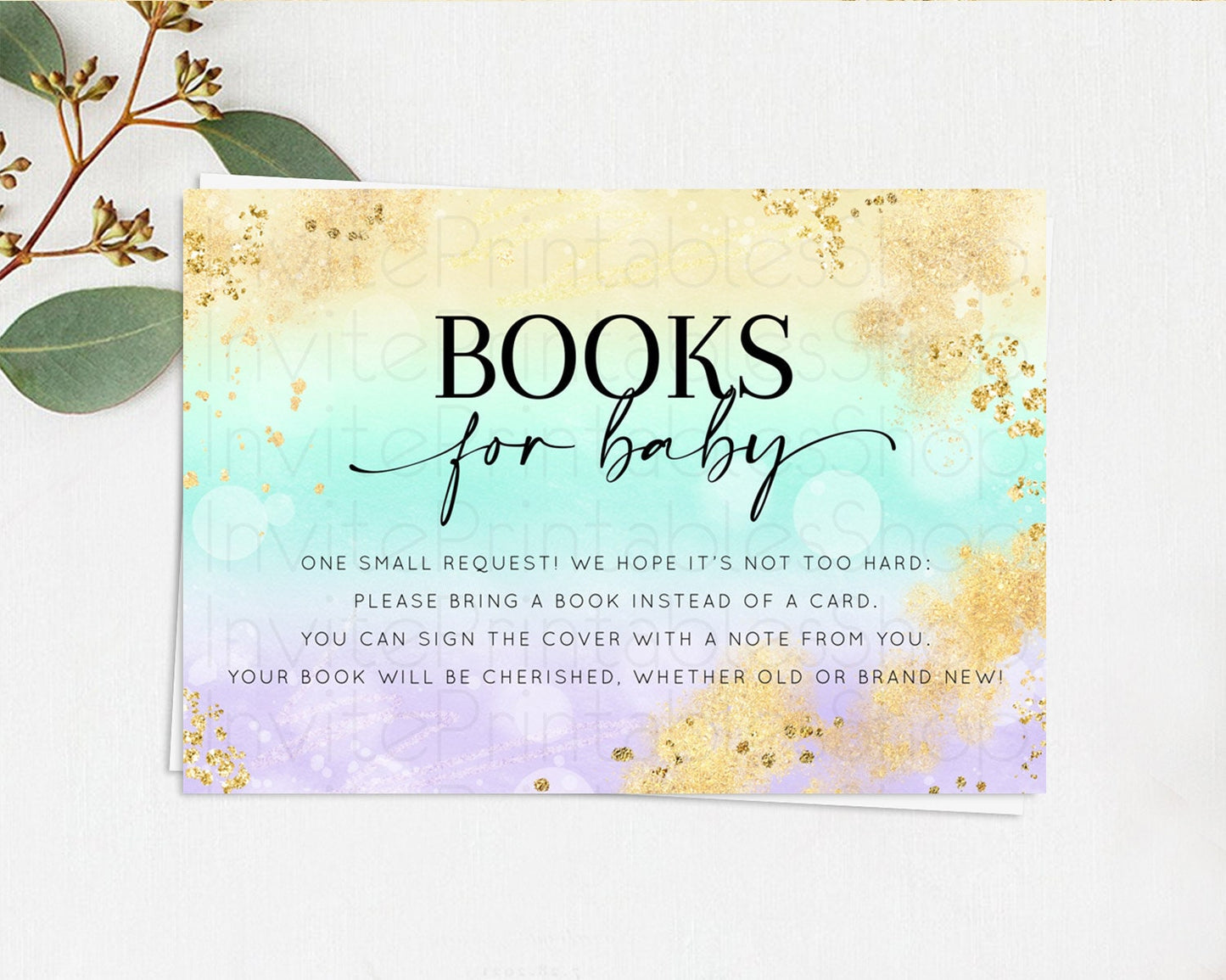 Pastel Books For Baby Card Pastel Rainbow Book Insert Colorful Ombre Watercolor Book Card Confetti Glitter Baby Book Poem Request D10672