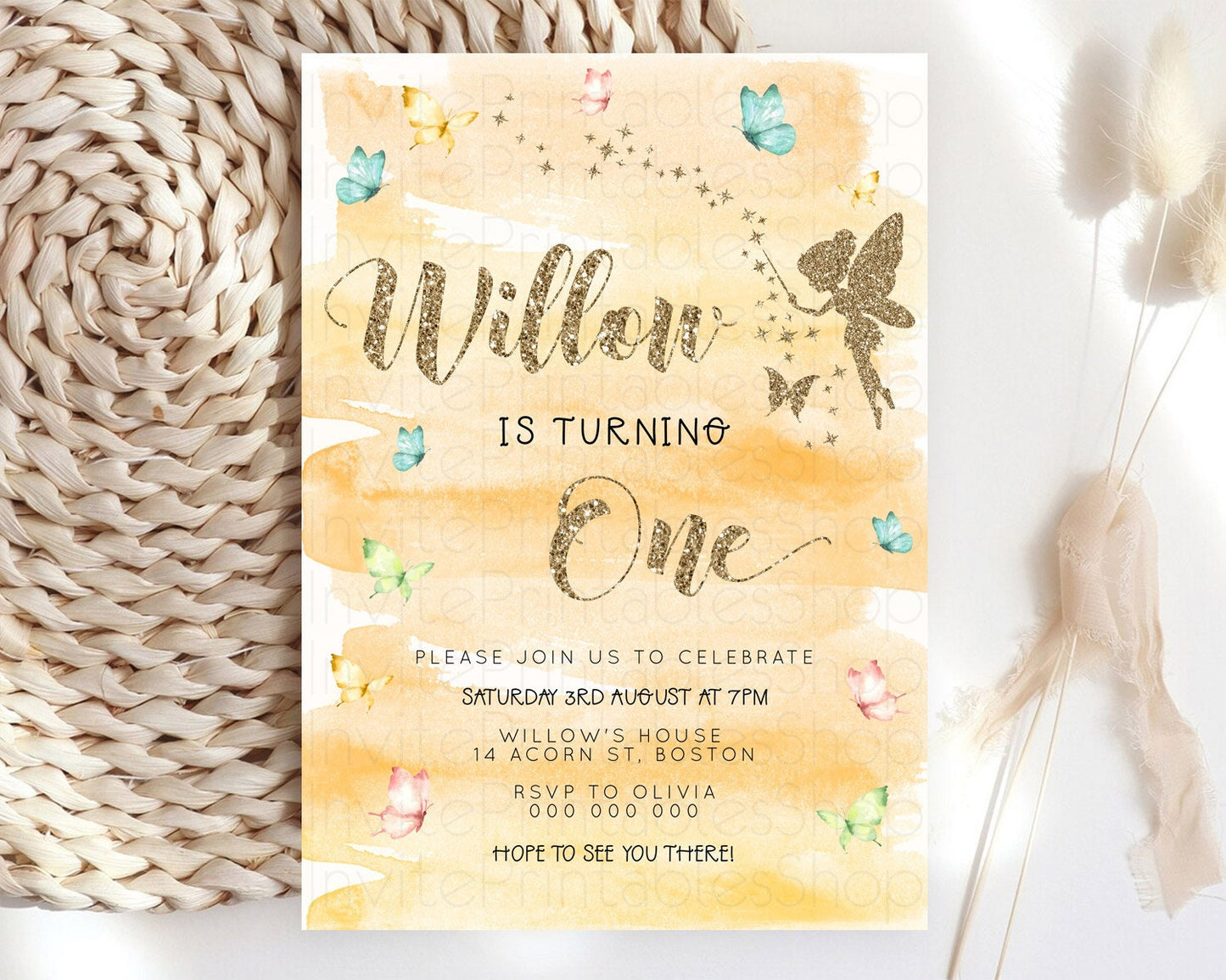 Pastel Fairy Birthday Invitation Pastel Butterflies Fairy Birthday Invitation Rainbow Ombre Watercolor 1st 2nd Birthday Invitation D23325