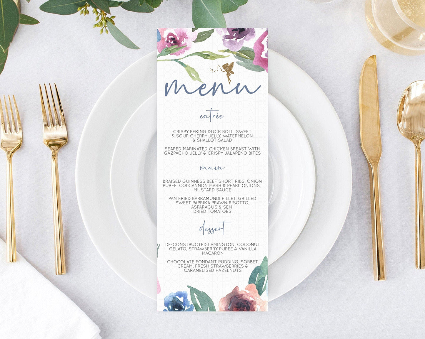 Fairy Menu Fairy Menu Template Enchanted Garden Pastel Floral Butterfly Table Decor Fairy Secret Garden Dinner Dessert Food Menu D10188