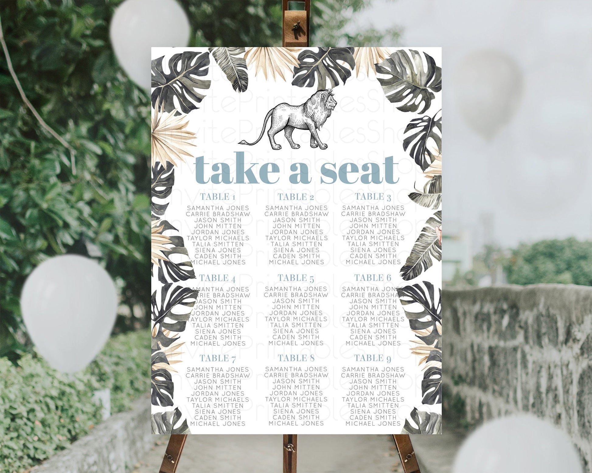 Editable Lion Seating Chart Safari Lion Seating Chart Modern Lion Party Deco