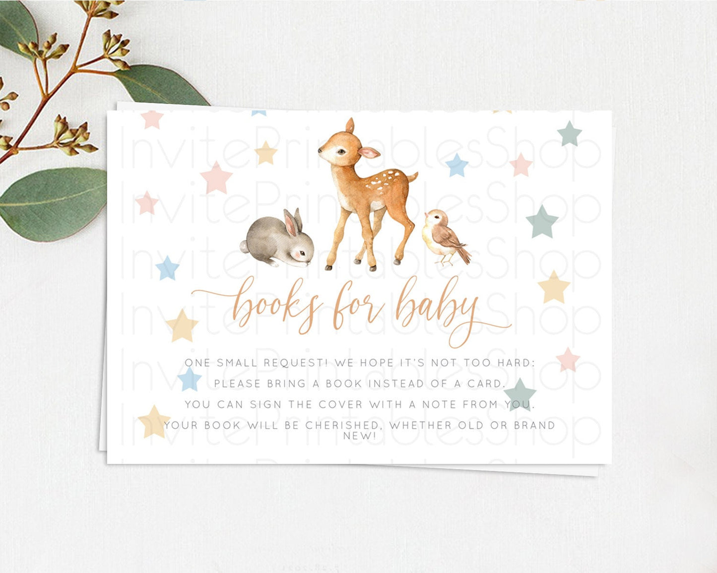 Fawn Books For Baby Card Deer Book Insert Floral Deer Book Card Enchanted Forest Butterfly Pastel Baby Shower Book Poem Request D10918