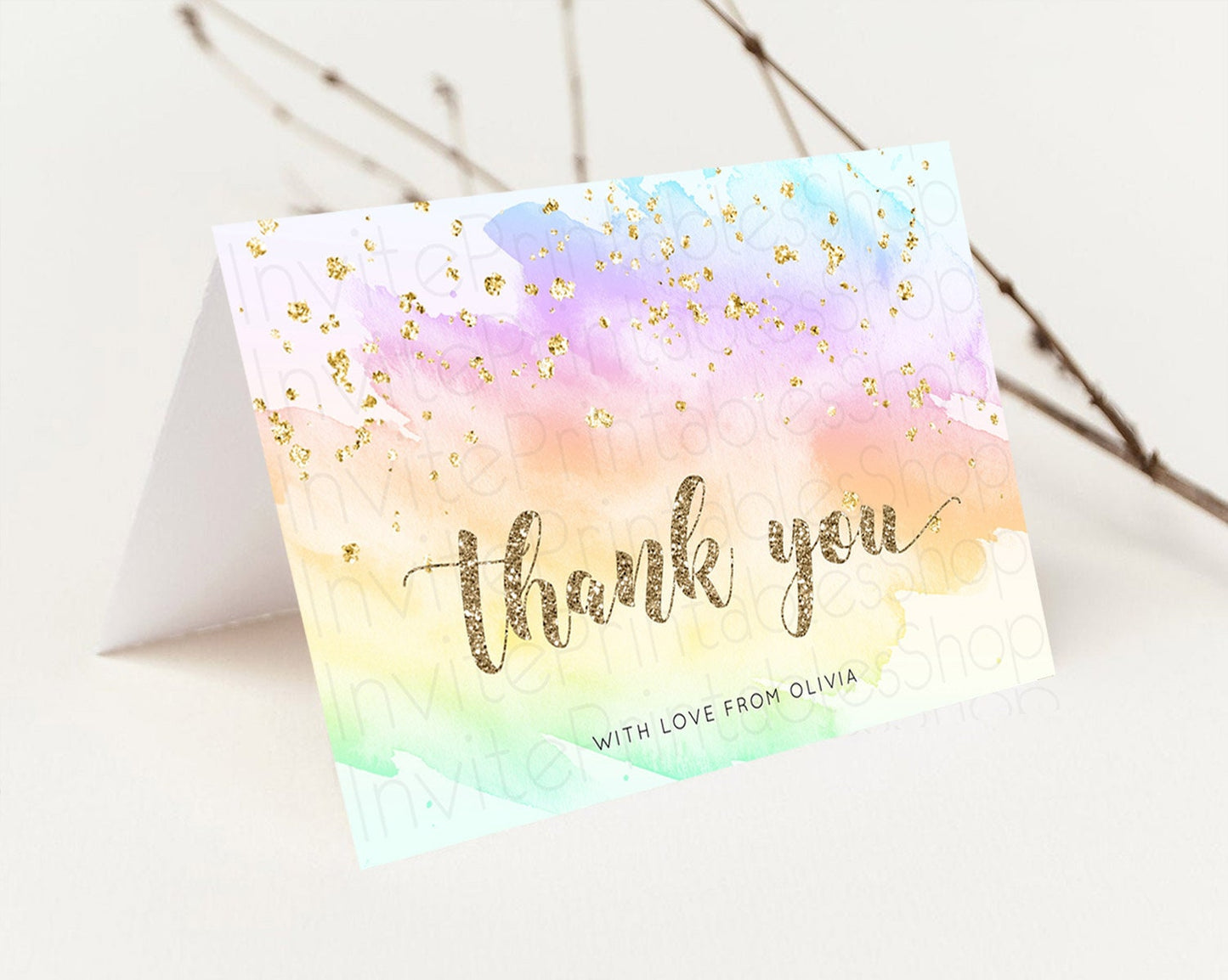 Pastel Thank You Rainbow Thank You Card Colorful Pastel Birthday Thank You Card Confetti Watercolor Pastel Teacher Thank You Cards D10643