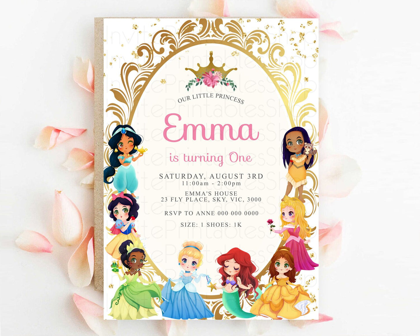 Princess Birthday Invitation Castle Invitation Royal Birthday Fairy Tale Enchanted Mirror Pastel Floral Garden 1st First Birthday D10152