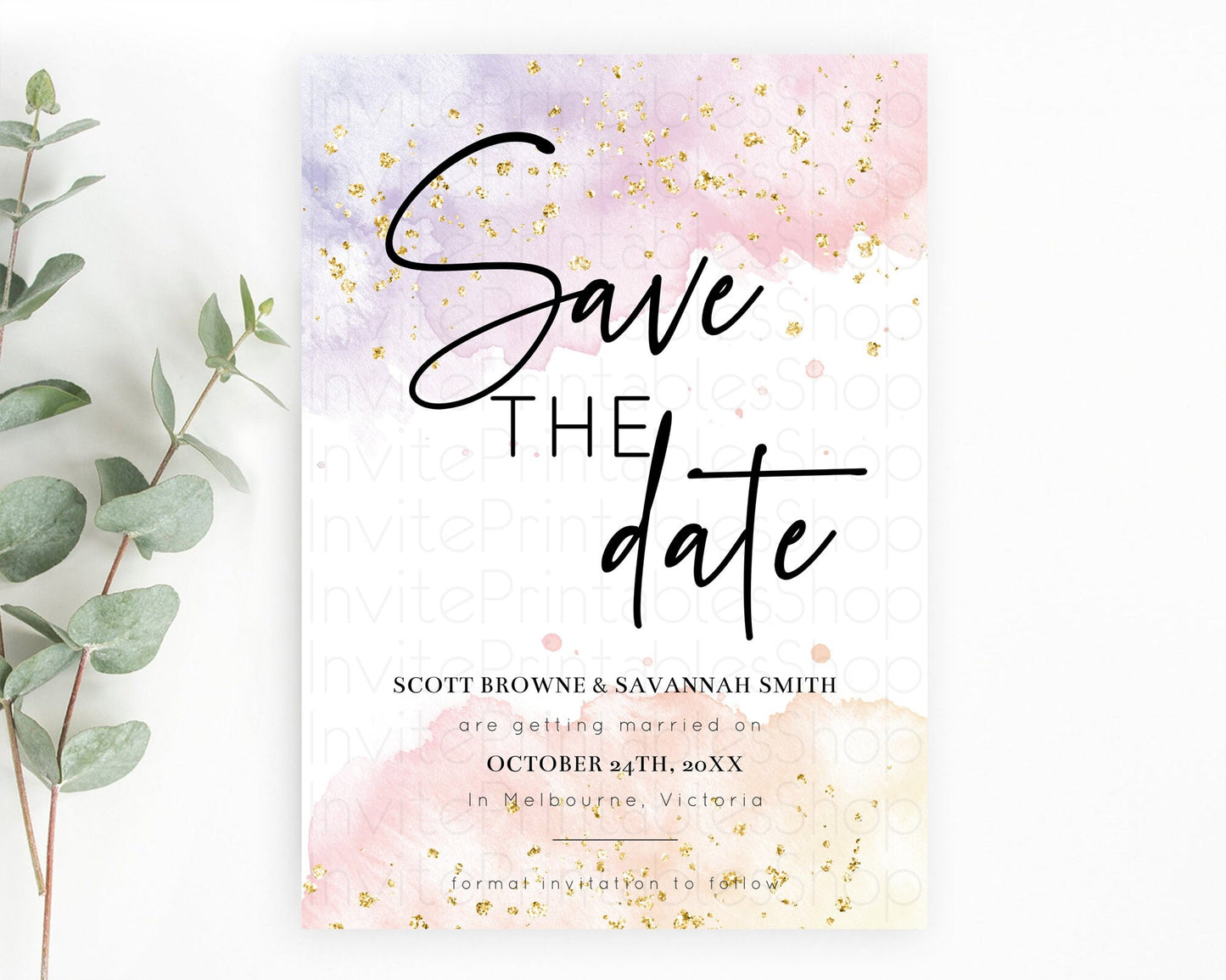 Pastel Save The Date Template Pastel Ombre Rainbow Watercolor Colorful Party For Birthday Baptism Baby Shower Wedding Bridal Shower D10327