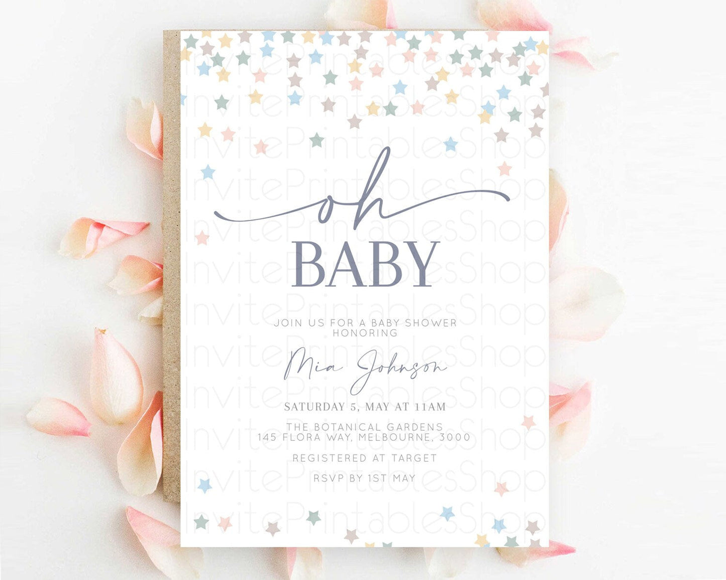 Twinkle Star Baby Shower Invitation Pastel Twinkle Star Invitation Rainbow Pastel Colorful Confetti Twinkle Little Star Baby Shower D10795