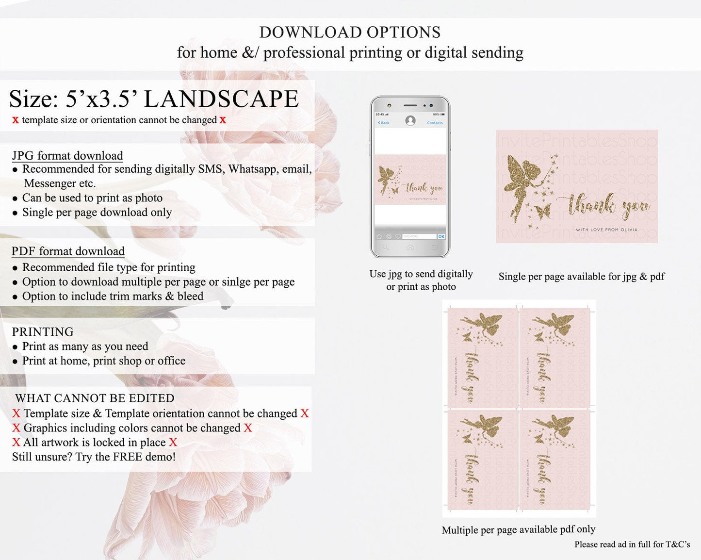 Fairy Thank You Fairy Thank You Card Enchanted Garden Pastel Butterfly Birthday Thank You Floral Secret Garden Teacher Thank You D10899