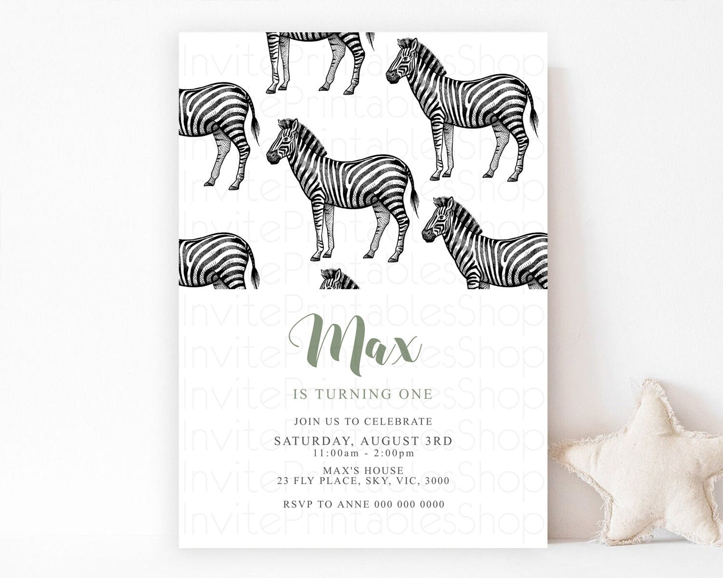 Zebra Birthday Invitation Zebra Invite Jungle Safari invite Watercolor Tropical Palm Invite Adventure Zoo Party Wild Animal Party D10249