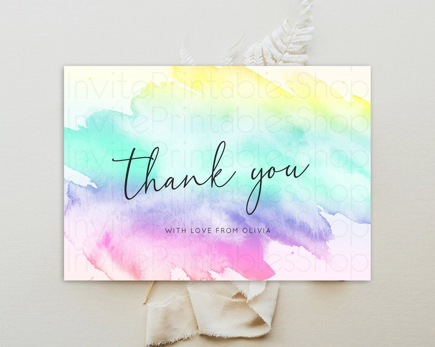 Pastel Thank You Rainbow Thank You Card Colorful Pastel Birthday Thank You Card Confetti Watercolor Pastel Teacher Thank You Cards D10231