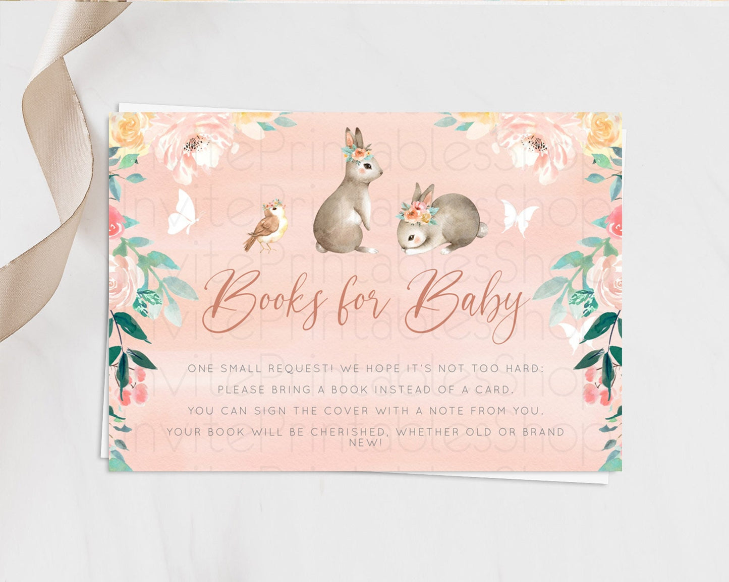 Bunny Books For Baby Card Floral Bunny Book Insert Pastel Flowers Woodland Bunny Book Card Forest Bunny Baby Book Poem Request D10922