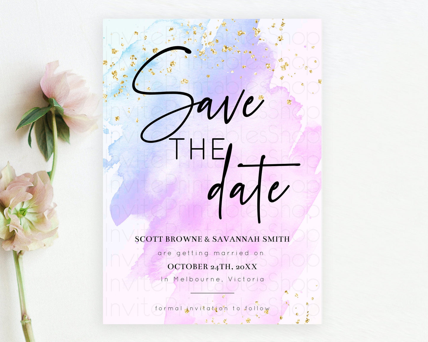Editable Purple Watercolor Save The Date Template Ombre Purple Watercolor Sp