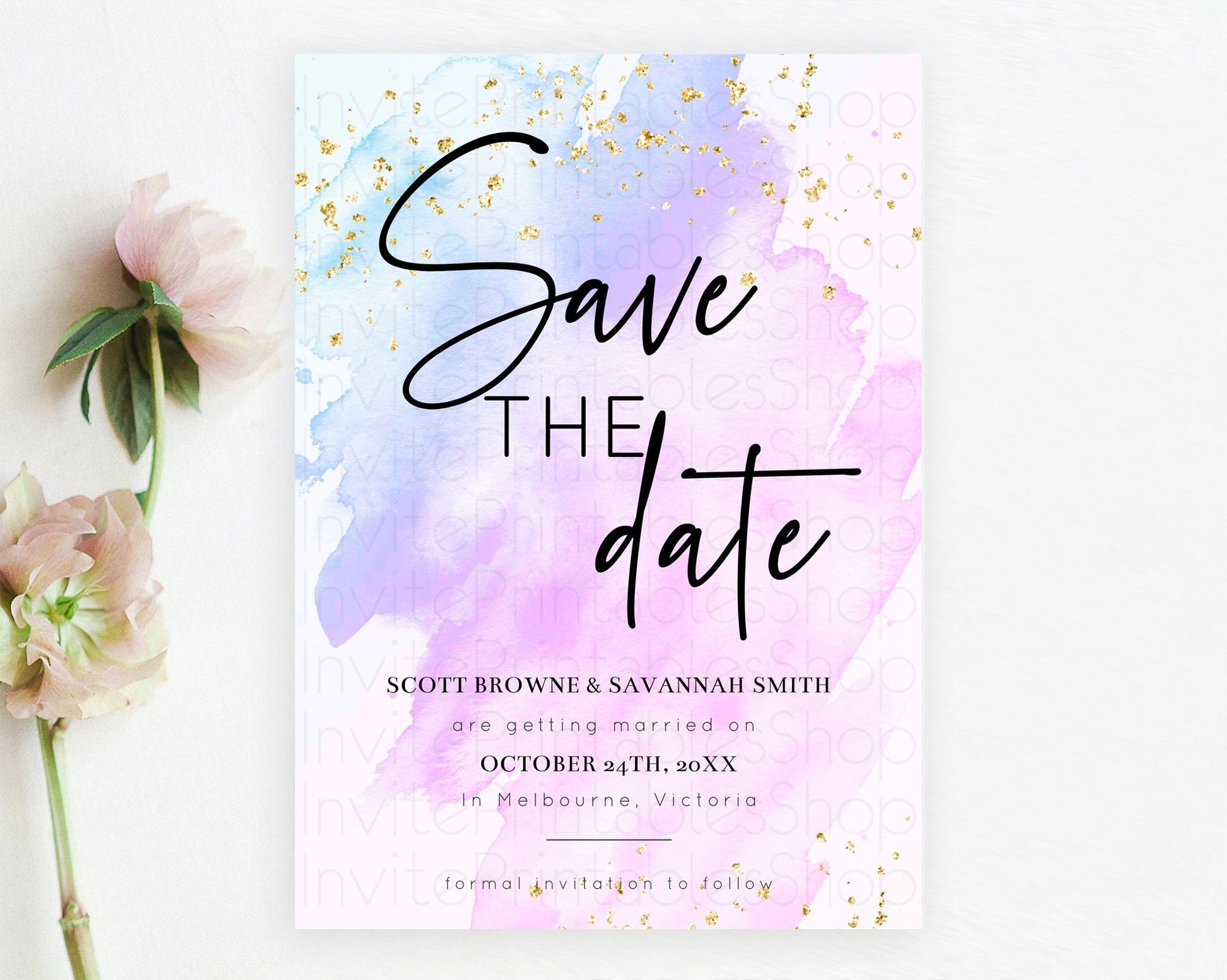 Editable Purple Watercolor Save The Date Template Ombre Purple Watercolor Sp