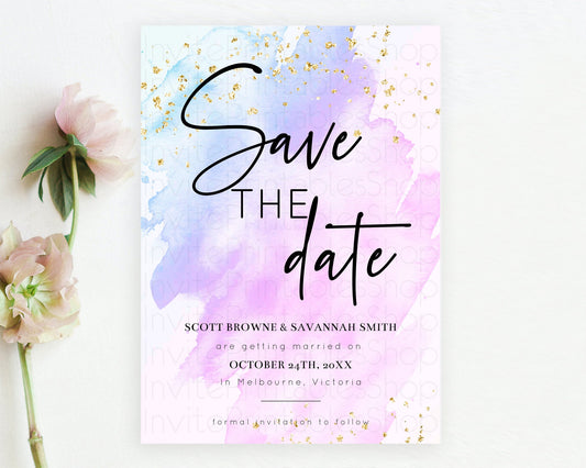 Editable Purple Watercolor Save The Date Template Ombre Purple Watercolor Sp