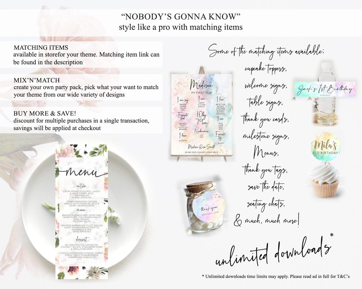 Secret Garden Menu Wildflower Menu Template Pastel Flower Garden Table Decor Boho Floral Dinner Dessert Floral Party Food Menu D10538