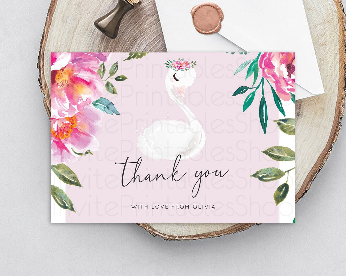 Swan Thank You Swan Princess Ballet Thank You Card Swan Lake Birthday Thank You Cards Secret Garden Pastel Floral Teacher Thank You D10757