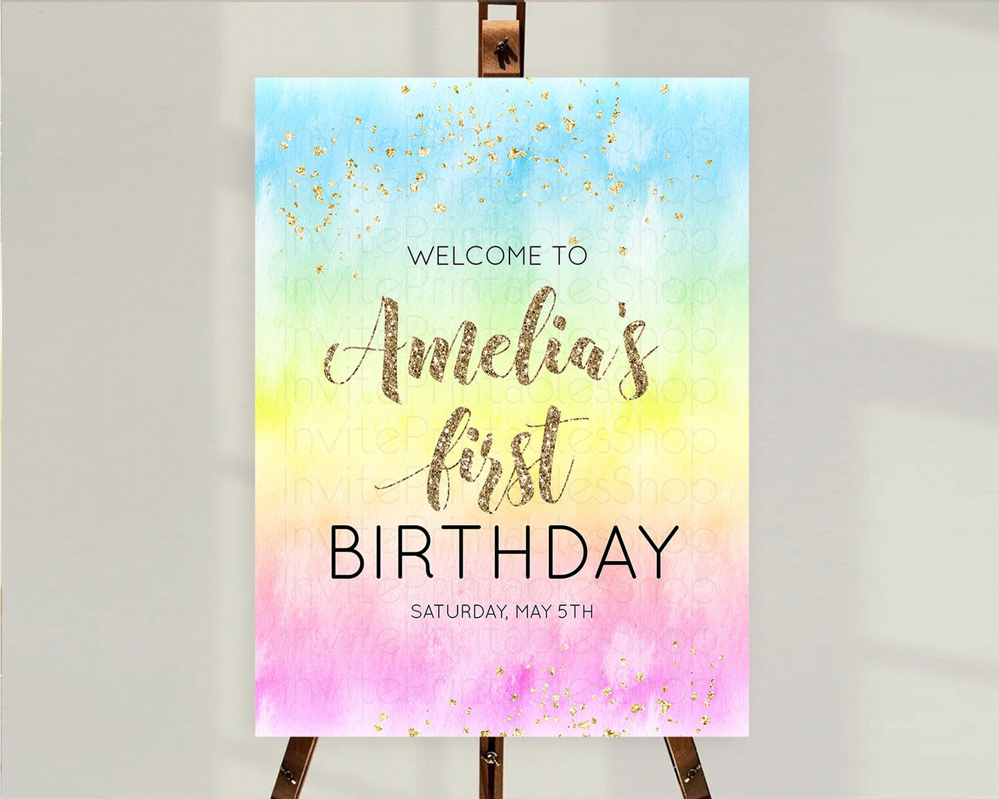 Pastel Welcome Sign Pastel Rainbow Welcome Sign Colorful Rainbow Confetti Watercolor Glitter Pastel First Birthday Welcome Sign D10479