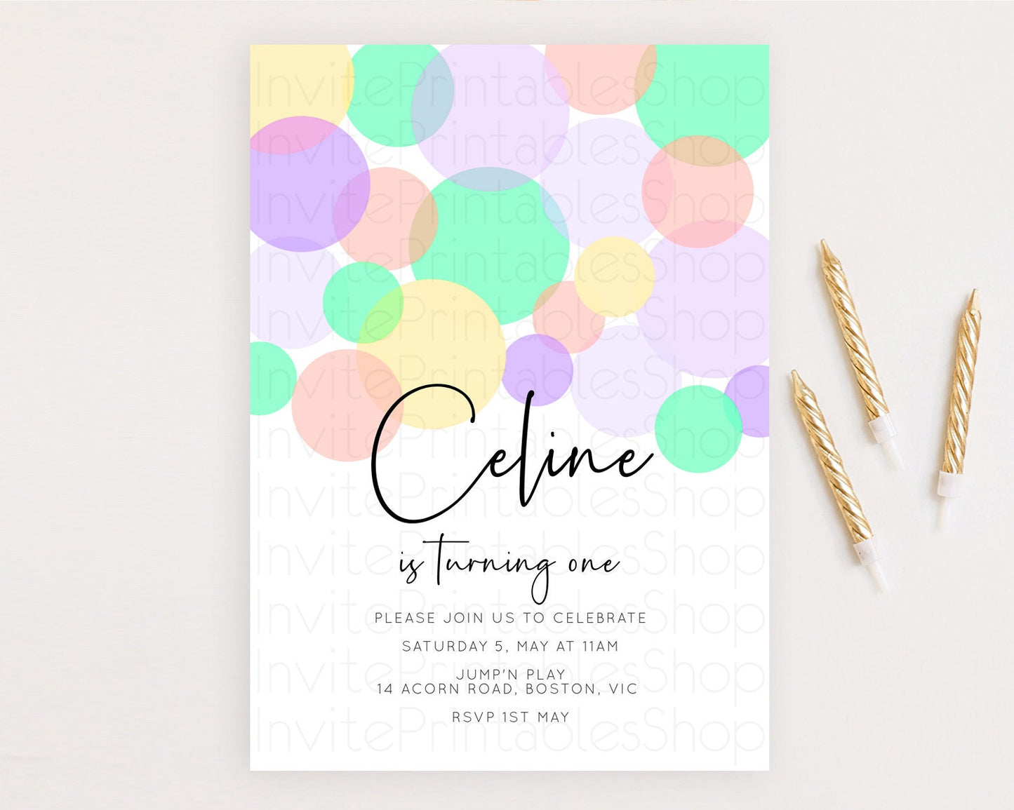 Pastel Birthday Invitation Pastel Confetti Birthday Invitation Bubbles Invitation Colorful Rainbow Confetti 2nd 1st First Birthday D10380
