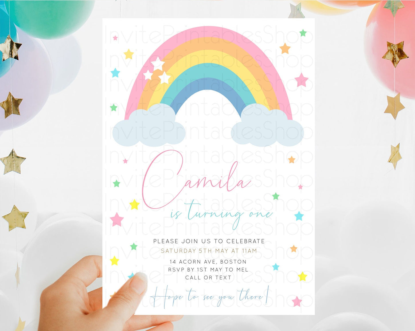 Pastel Rainbow Birthday Invitation Pastel Rainbow Invitation Rainbow Invitation Pastel Invitation Boho Rainbow 1st First Birthday D11023
