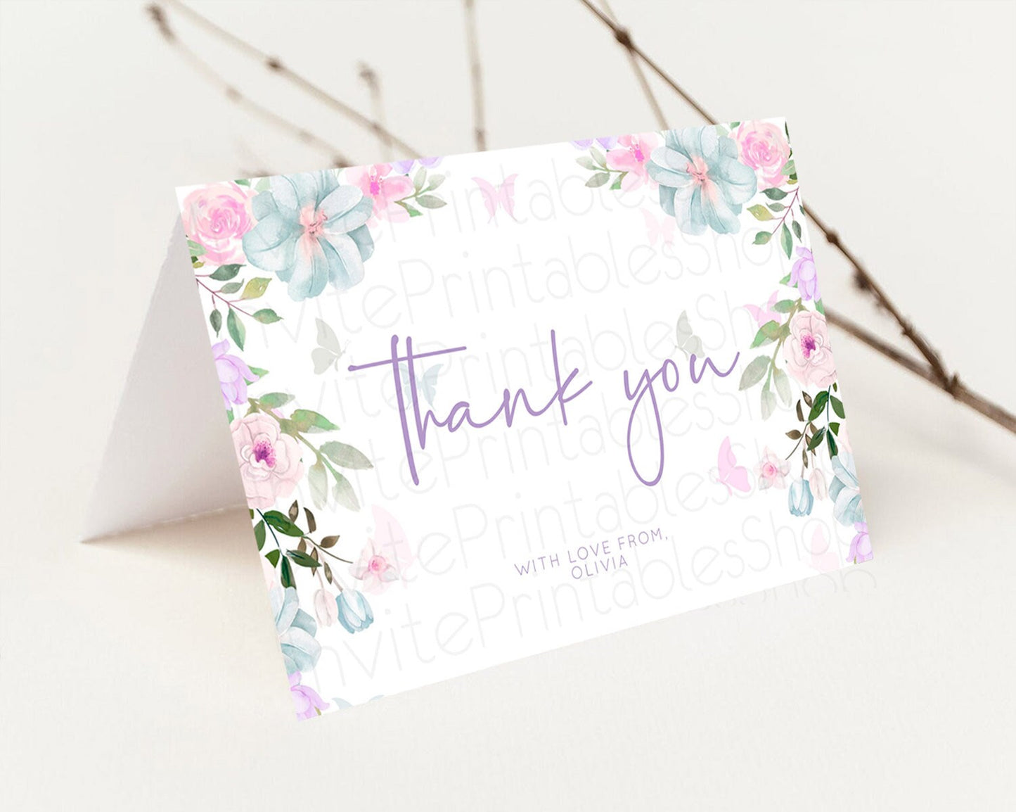 Editable Secret Garden Thank You Wildflower Thank You Card Pastel Flower Gar