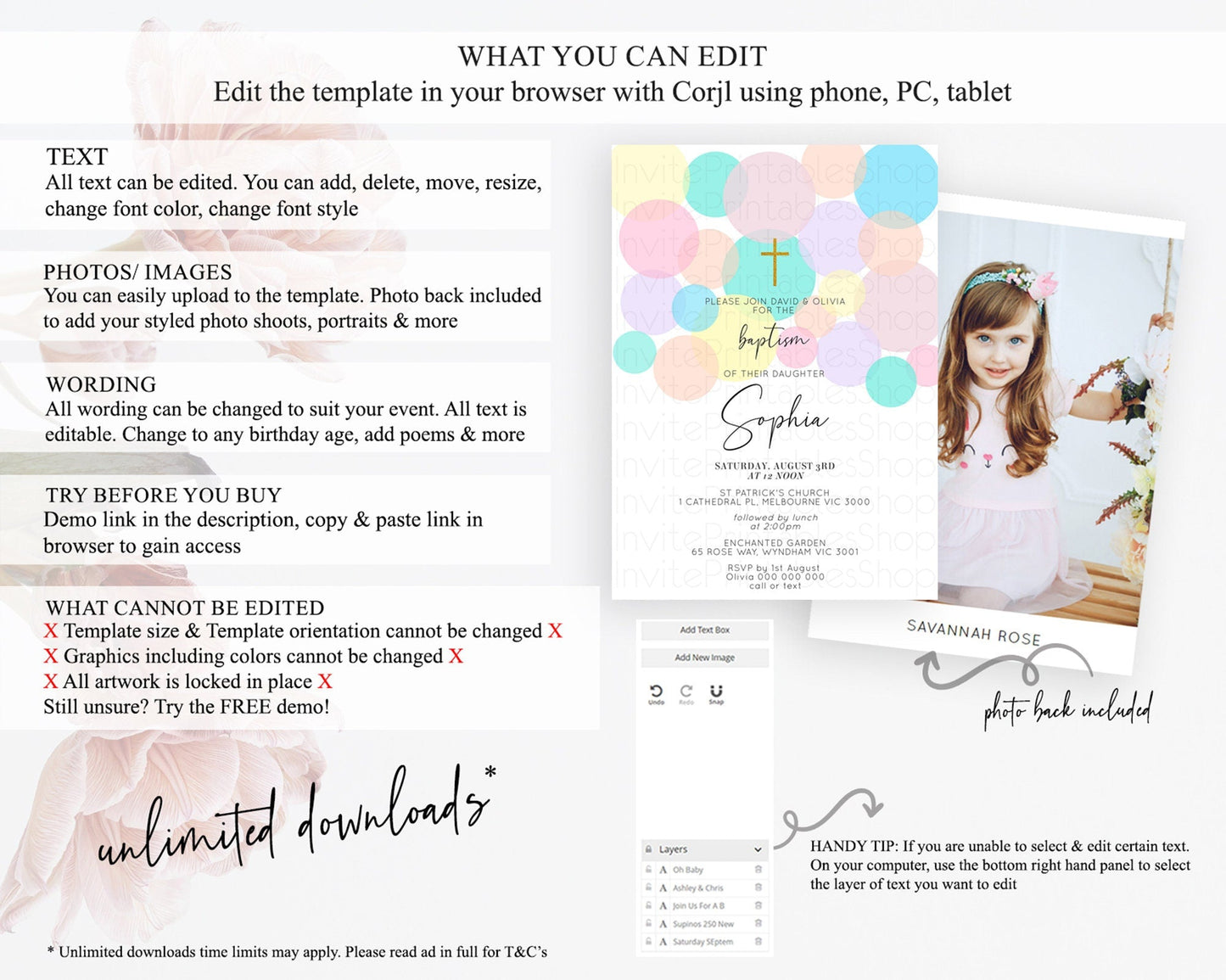 Pastel Baptism Invitation Pastel Confetti Baptism 1st Birthday Invitation Colorful Rainbow Confetti Bubbles Christening Invitation D10784