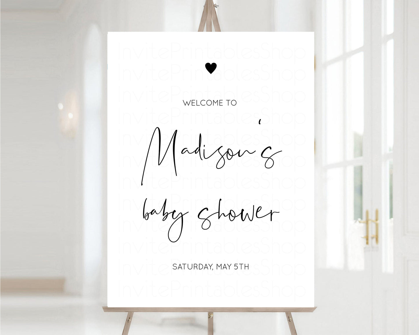 Black White Welcome Sign Love Heart Baby Shower Welcome Board Modern Welcome Board Simple Welcome Board Welcome Poster Gender Neutral wh101