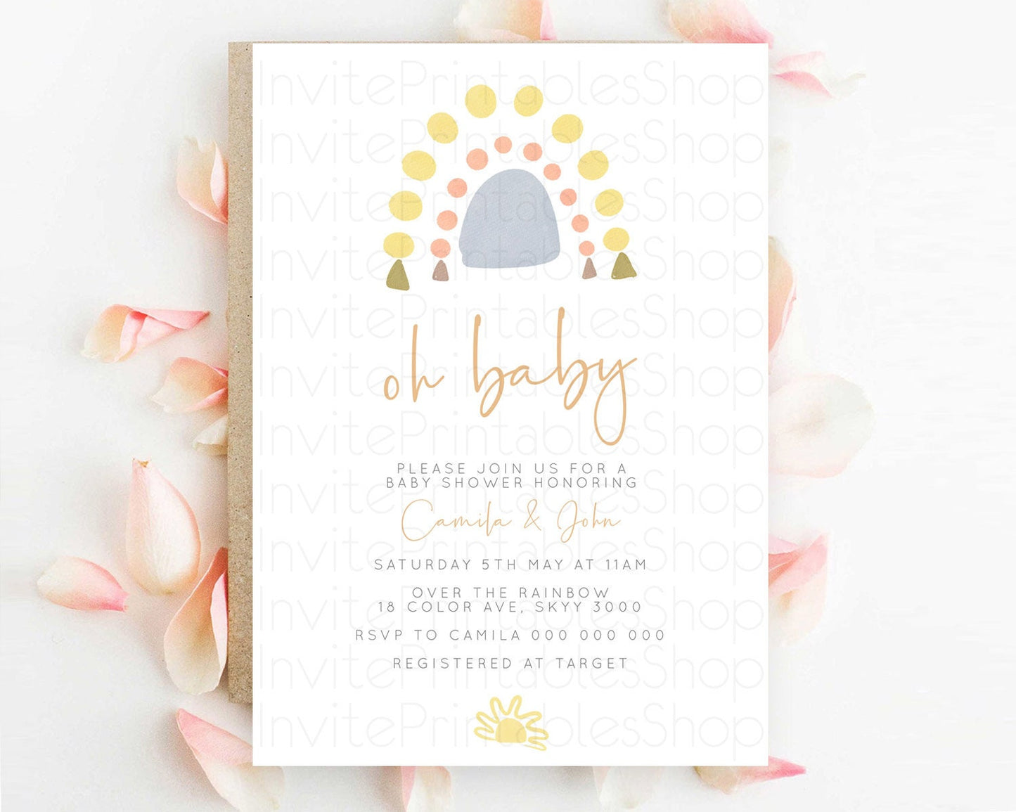 Pastel Rainbow Baby Shower Invitation Pastel Rainbow Invitation Rainbow Baby Invitation Pastel Invitation Boho Rainbow Invitation D10688