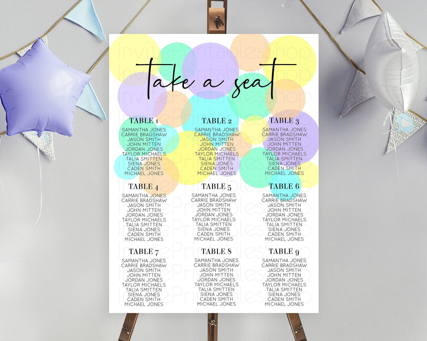 Pastel Seating Chart Pastel Confetti Seating Chart Bubbles Sprinkles Seating Sign Colorful Rainbow Decor Confetti Seating Board D10412