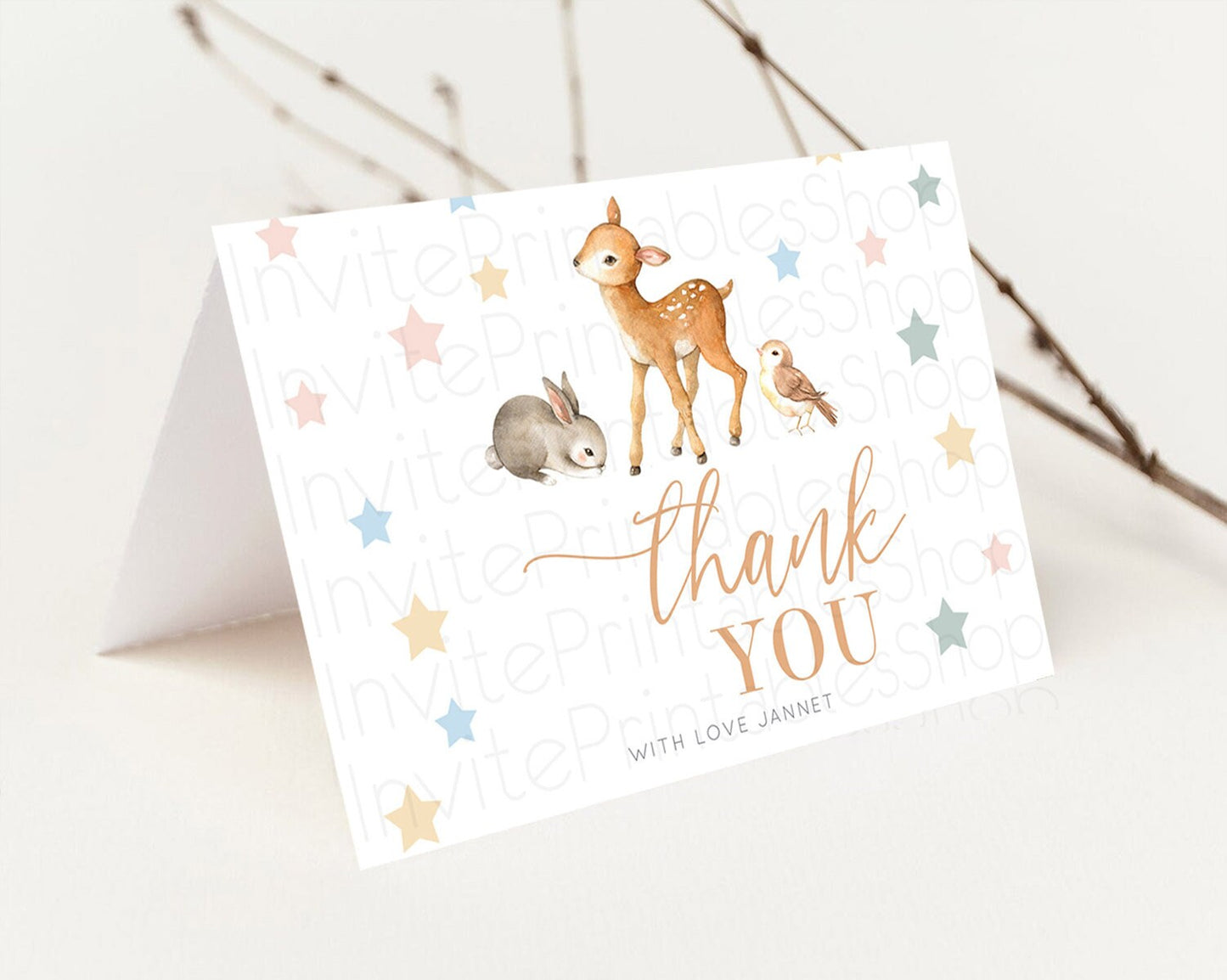 Fawn Thank You Deer Thank You Card Pastel Floral Deer Birthday Thank You Card Enchanted Forest Butterfly Deer Teacher Thank You Card D10918