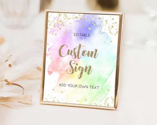 Editable Pastel Sign Ombre Table Sign Decor Pastel Ombre Rainbow Watercolor
