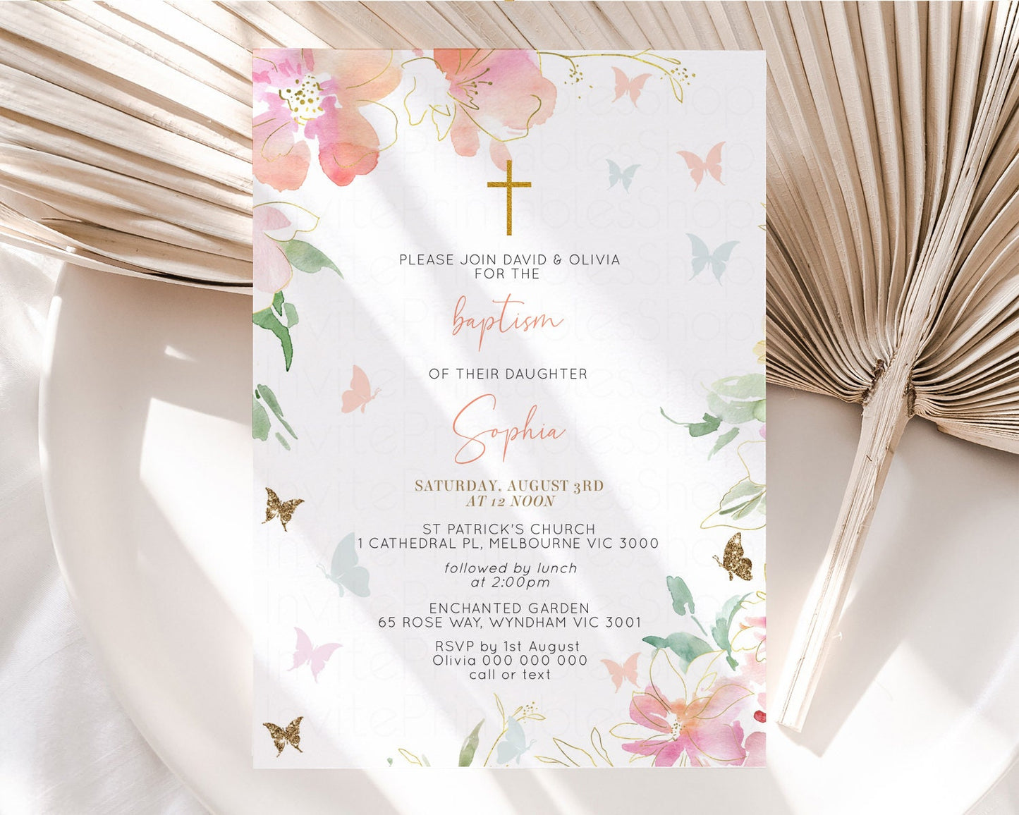 Secret Garden Baptism Invitation Floral Garden Christening Invite Enchanted Forest Invite Whimsical Floral Invite Botanical Pastel Pink 91