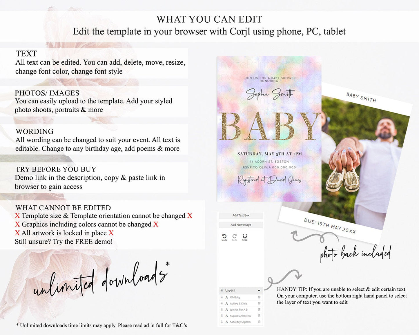 Pastel Baby Shower Invitation Rainbow Baby Shower Invitation Colorful Pastel Watercolor Invitation Gold Glitter Sprinkles Ombre D10697