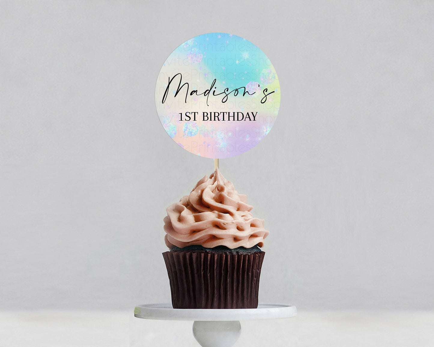 Rainbow Cupcake Toppers Pastel Cupcake Toppers Iridescent Sprinkles Colorful Pastel Watercolor Cupcake Ombre Pastel Cupcake Topper D10665