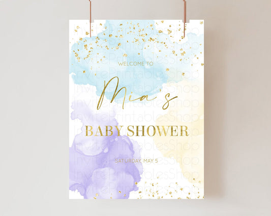 Editable Pastel Baby Shower Welcome Sign Pastel Rainbow Welcome Sign Colorfu