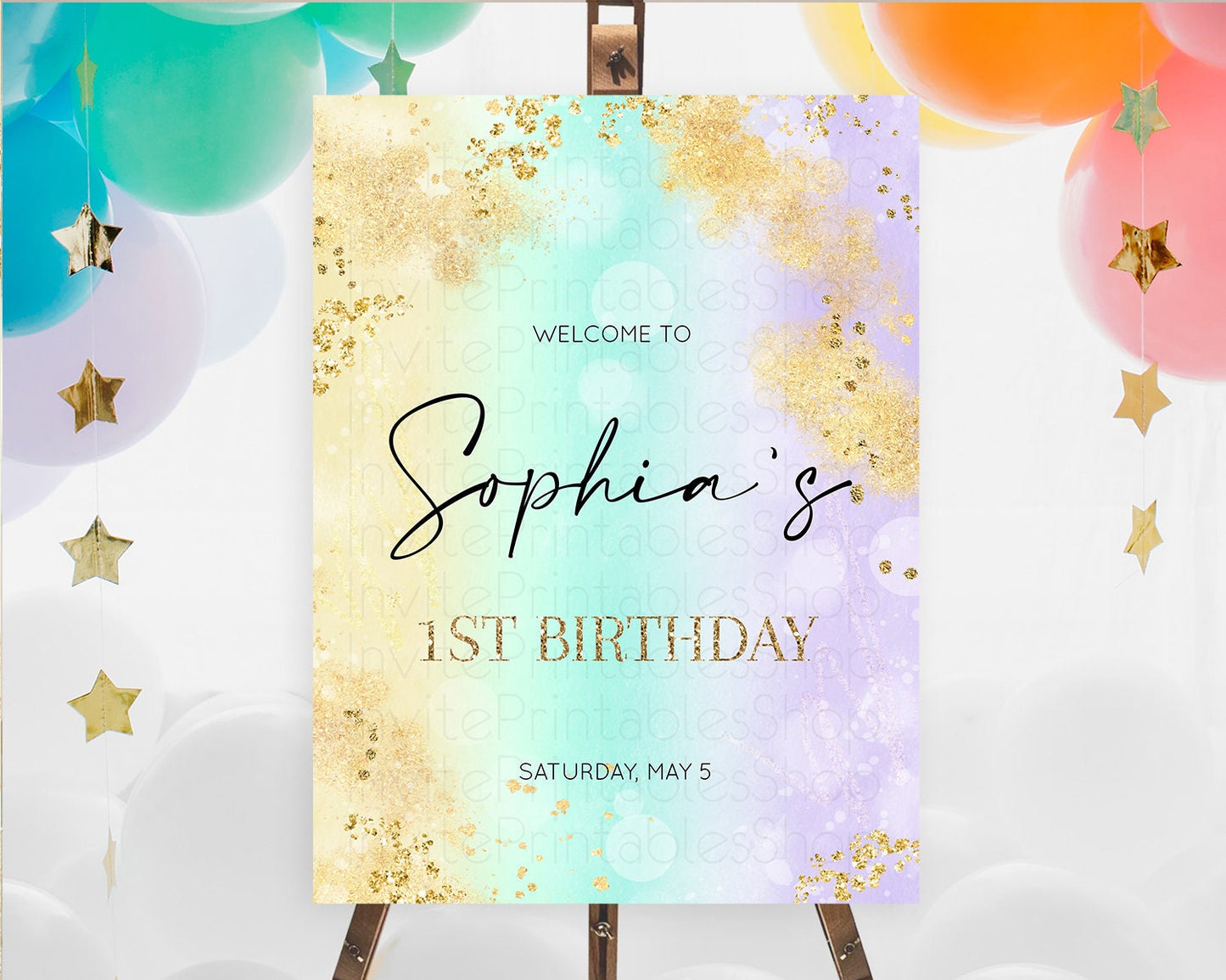 Pastel Welcome Sign Pastel Rainbow Welcome Sign Colorful Rainbow Confetti Watercolor Glitter Pastel First Birthday Welcome Sign D10672