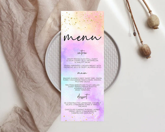 Editable Pastel Menu Pastel Rainbow Menu Template Colorful Pastel Table Deco