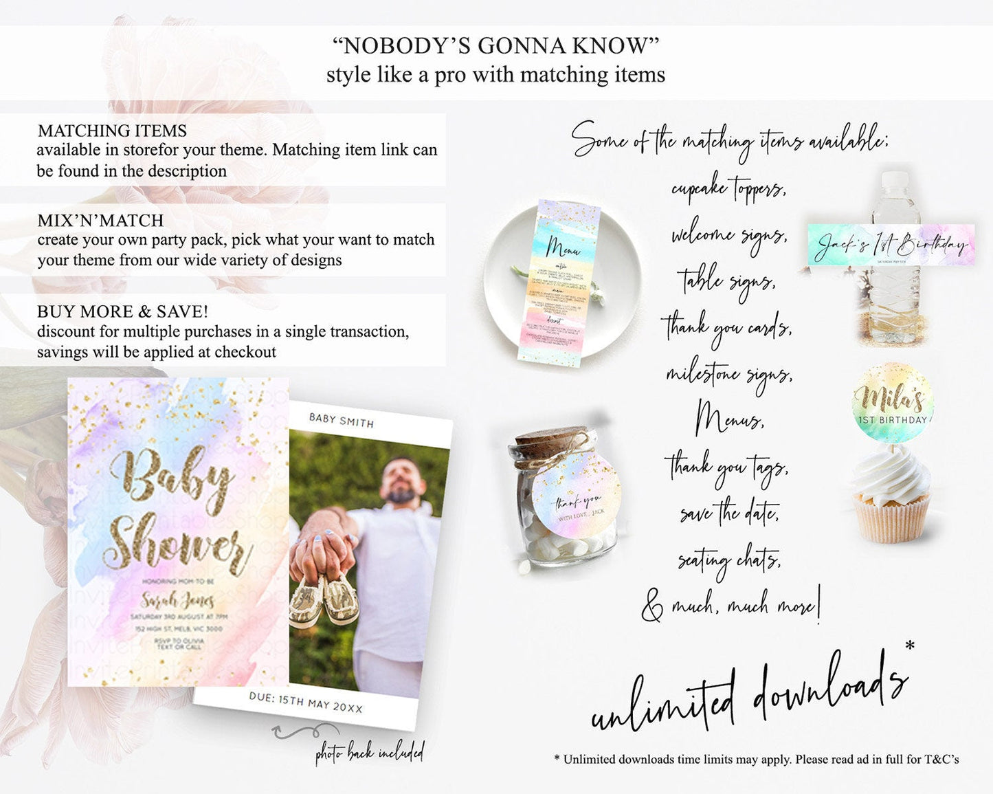 Pastel Baby Shower Invitation Rainbow Baby Shower Invitation Colorful Pastel Watercolor Invitation Gold Glitter Sprinkles Ombre D10633