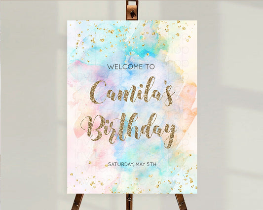 Pastel Welcome Sign Pastel Rainbow Welcome Sign Colorful Rainbow Confetti Watercolor Glitter Pastel First Birthday Welcome Sign D10261