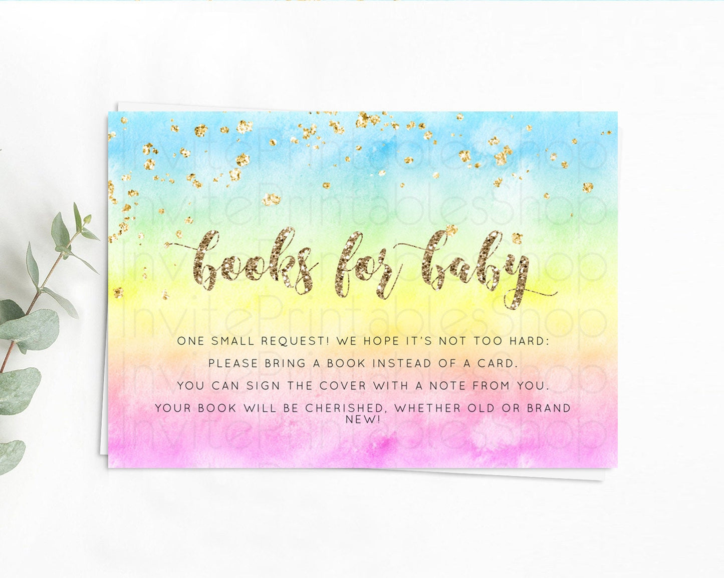 Pastel Books For Baby Card Pastel Rainbow Book Insert Colorful Ombre Watercolor Book Card Confetti Glitter Baby Book Poem Request D10479