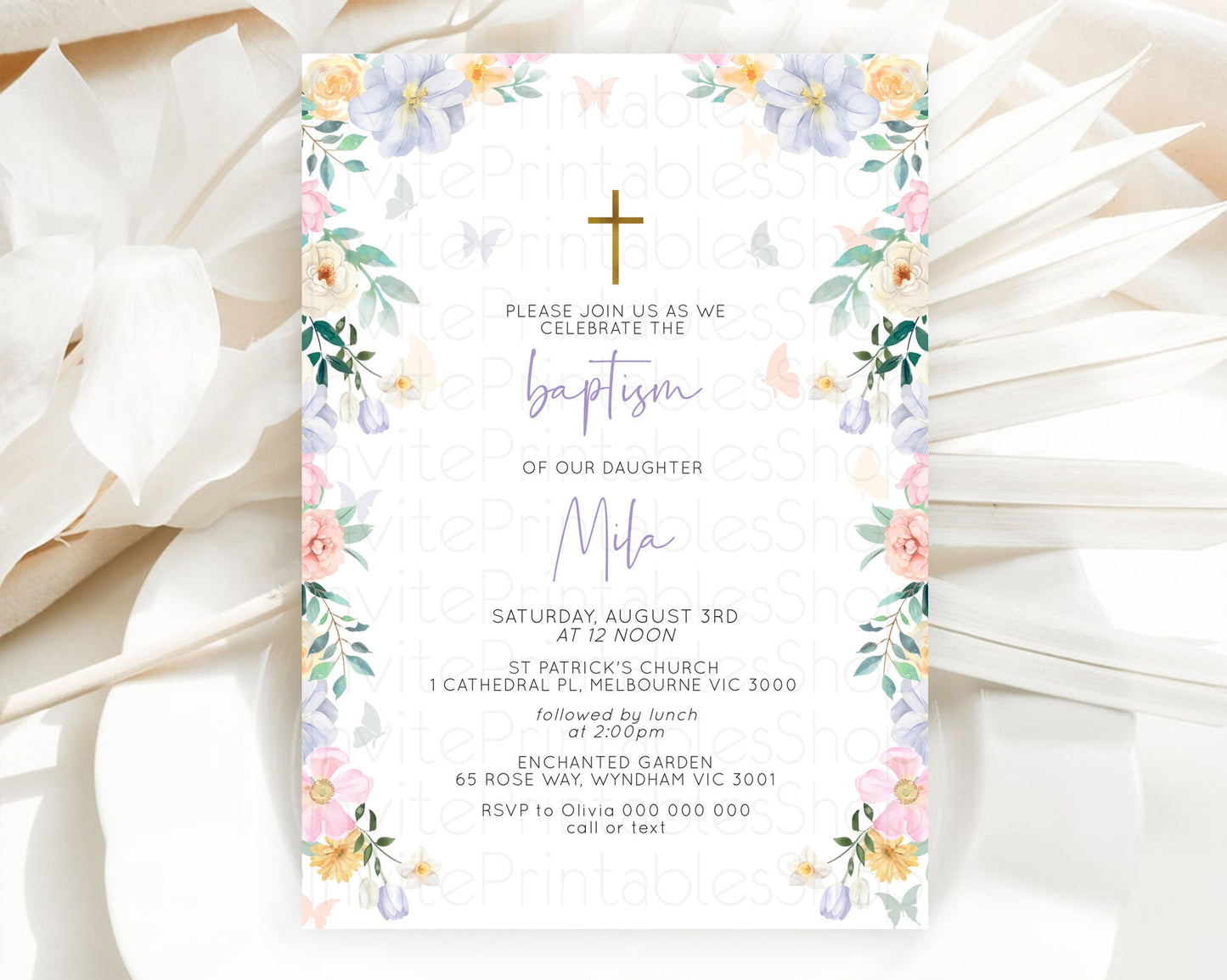 Secret Garden Baptism Invitation Wildflower Baptism Birthday Invite Pastel Flowers Christening Invite Enchanted Garden Boho Floral  D10472