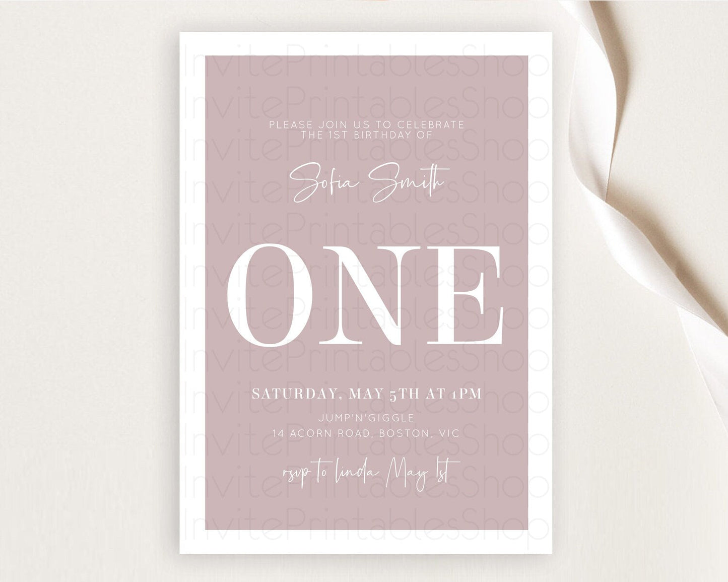Pink Birthday Invitation Plain Pink Invitation Minimalist Invitation Pastel Pink Invitation Modern Invitation 2nd 1st First Birthday D10936