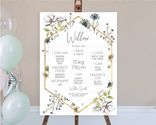 Secret Garden Milestone Board Wildflower First Birthday Milestone Poster Pastel Flowers Milestone Boho Wildflower 1st Birthday Sign D11002