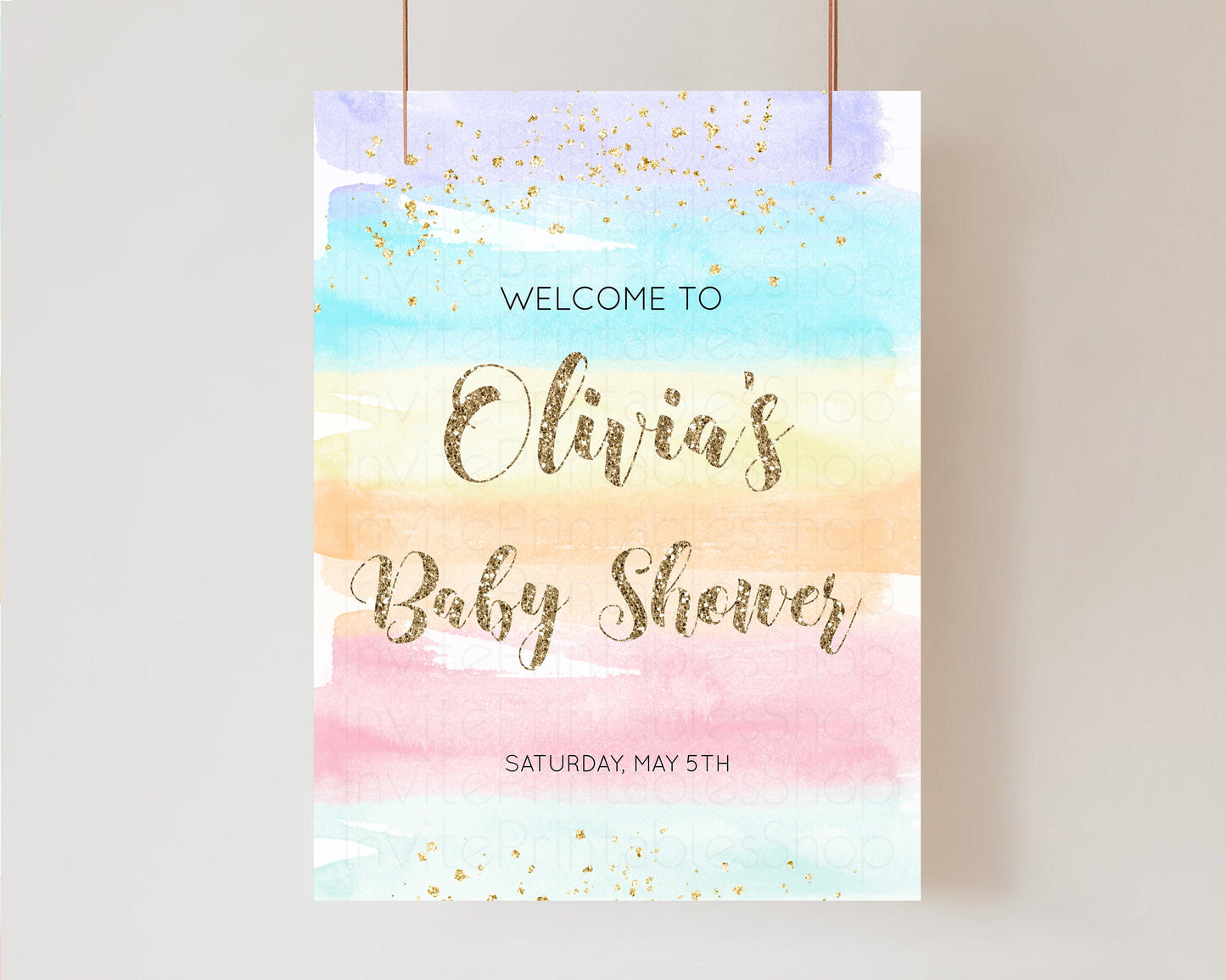 Rainbow Welcome Sign Pastel Baby Shower Sign Colorful Watercolor Baby Shower Sign Ombre Pastel Welcome Sign Glitter Sprinkles Welcome 525