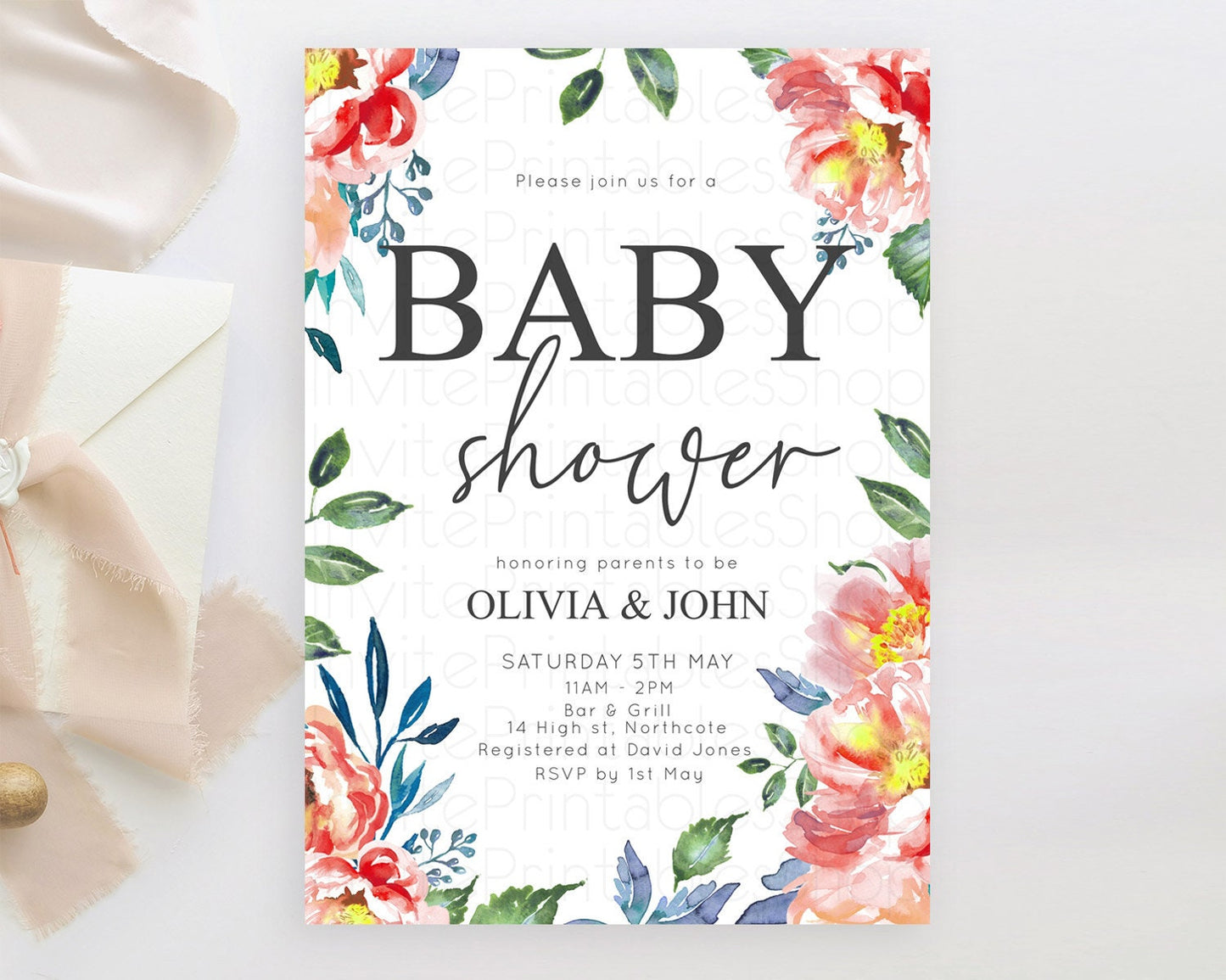 Wildflower Baby Shower Invitation Secret Garden Baby Shower Invitation Pastel Flowers Invite Enchanted Garden Shower Floral Theme D10751