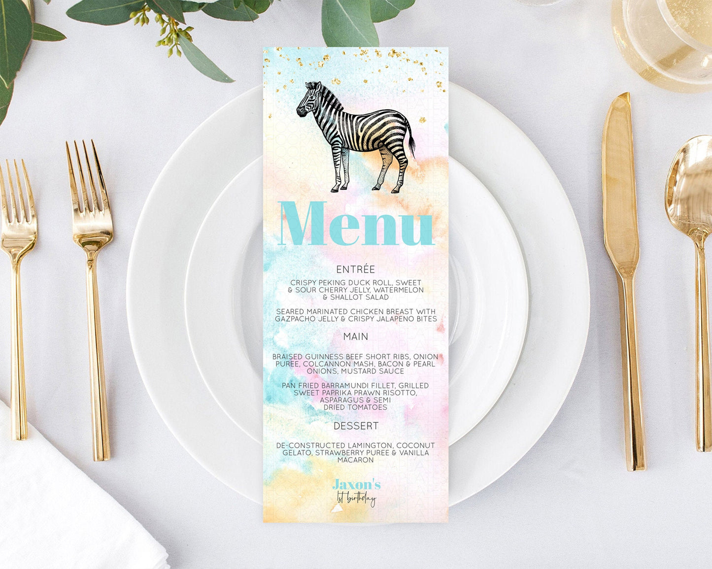 Pastel Zebra Menu Rainbow Zebra Menu Template Colorful Rainbow Table Decor Pastel Dinner Dessert Menu Zebra Party Food Menu D10281